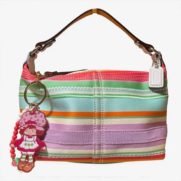 Coach Hampton Y2K Multicolor Striped Mini Bag -with Strawberry Shortcake Charm 🍓 - Picture 4 of 14